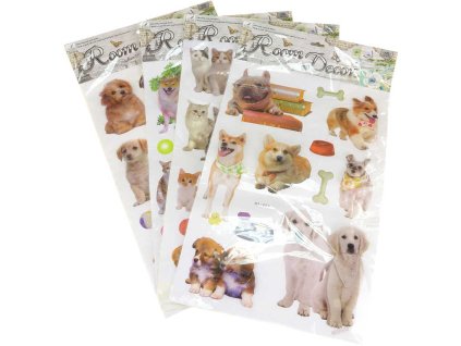 Samolepky 2D/3D psi a kočky 11ks třpytivá nástěnná dekorace na zeď různé druhy