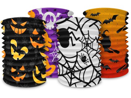 Lampion válec Halloween na svíčku krčený papír 4 druhy v sáčku