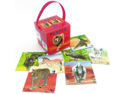 AKIM Hra Pexeso v krabičce se stuhou Safari set 64 karet