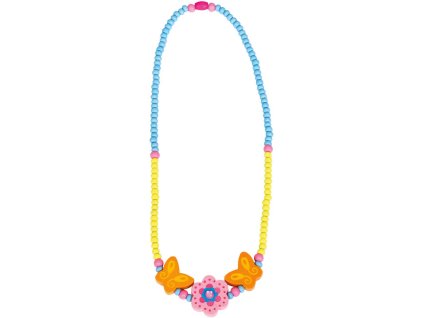 BINO DŘEVO Náhrdelník růžový korálky kytička *DŘEVĚNÉ HRAČKY*