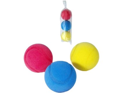 Míčky na soft tenis pěnové barevné 7cm molitanové tenisáky set 3ks sáček