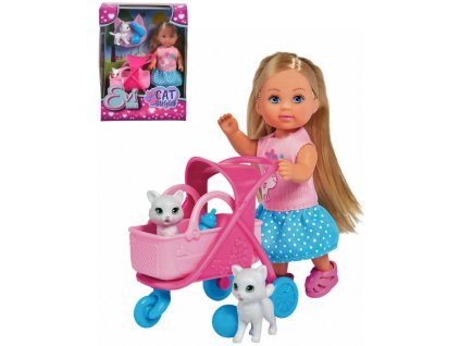 SIMBA Panenka Evička kočičí maminka set s kočárkem a 2 koťátky