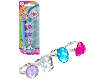 SIMBA Prstýnek s diamantem set 4ks dětská bižuterie 2 druhy