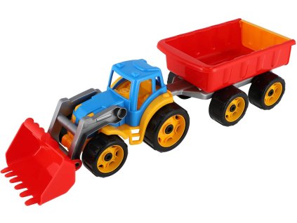 Traktor barevný bagr s vlekem a lžící na písek plast v síťce