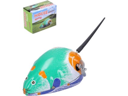 Myš natahovací kovová 7cm na klíček retro v krabici