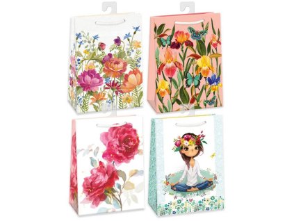 Taška dárková květiny 23x32cm papírová 4 druhy