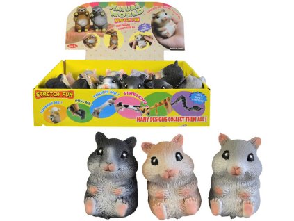 Křeček strečový 8cm zvířátko elastické natahovací antistresové 3 barvy
