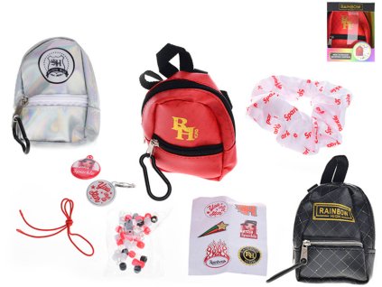 Mini batůžek Rainbow High fashion set s přívěsky a samolepkami 3 druhy