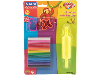 Modelína Nara 100g set 12 barev s nástroji hmota modelovací na kartě