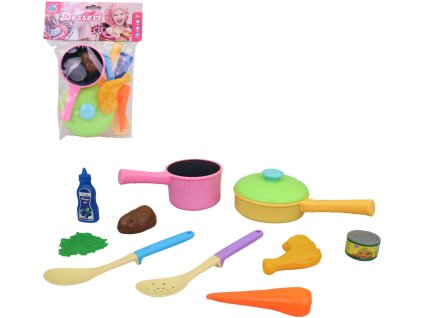 Kuchyňská sada dětské barevné nádobí + makety potravin plast