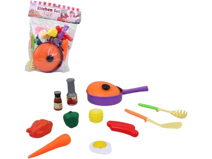 Kuchyňská sada barevné dětské nádobí + makety potravin plast