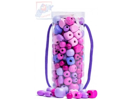 WOODY DŘEVO Korálky navlékací růžové v tubě *DŘEVĚNÉ HRAČKY*