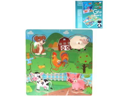 DŘEVO PUZZLE Vkládací různé druhy na desce 5 dílků s úchyty
