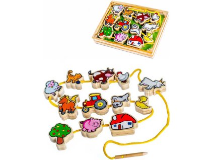 DŘEVO Provlékačka zvířátka navlékací korálky set s doplňky *DŘEVĚNÉ HRAČKY*