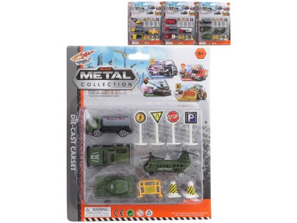 Kovová auta 4ks herní set s dopravními značkami 3 druhy