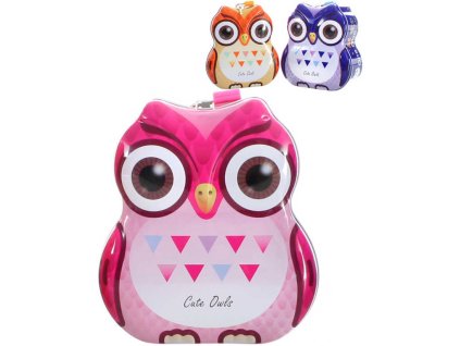 Pokladnička sovička set se 2 klíčky plechová kasička kov 3 barvy