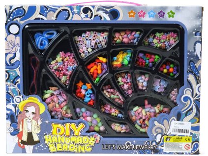 Korálky barevné navlékací s provázky a gumičkami na výrobu dětské bižuterie