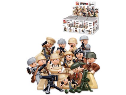 SLUBAN ARMY WWII Mini figurka voják 12 druhů set s doplňky ke stavebnici plast