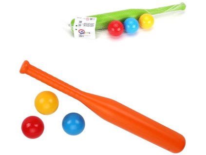 Baseballový dětský barevný set pálka 50cm se 3 míčky barvy plast