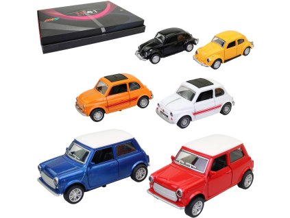 Auto kovové retro 11cm osobní automobil zpětný chod 6 druhů