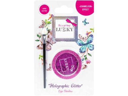 LUKKY Oční stíny gelové dětské s holgrafickými třpytkami a štětcem Růžovofialové