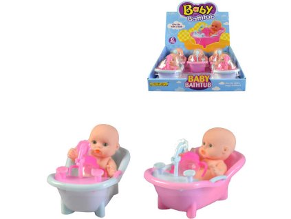 Koupací set panenka miminko ve vaničce 14cm s lahvičkou 2 barvy plast
