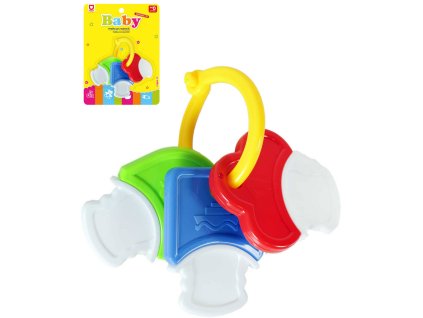 Chrastítko baby kousátko klíče pro miminko na kartě plast