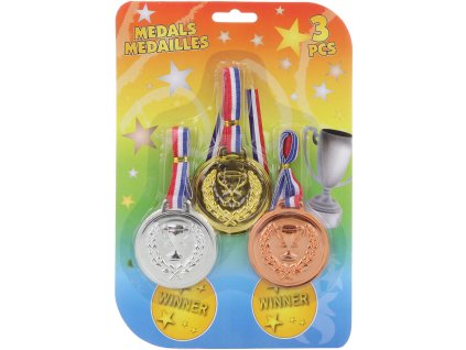 Medaile dětská zlatá stříbrná bronzová trikolora set 3ks na kartě plast