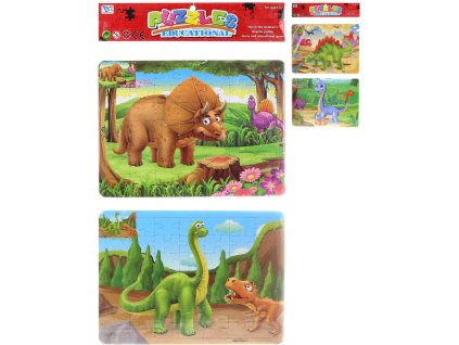 PUZZLE Dinosauři skládačka 2ks v rámečku 2x 49 dílků s omalovánkou 2 druhy