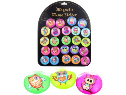 Magnetky dětské kulaté sovičky samostatné 4cm různé druhy