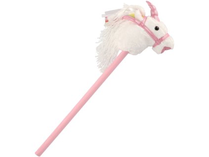 PLYŠ Kůň jednorožec bílý na tyči 80cm koňská hlava na baterie Zvuk