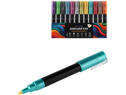 Fixy akrylové metalické univerzální set 12 barev hrot 4mm v blistru