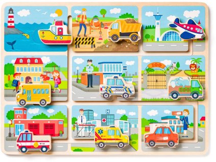 WOODY DŘEVO Baby hra Kam jede autíčko? motoricky labyrint na desce