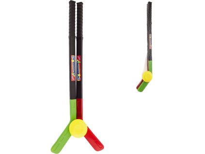 Hokejka dětská 70cm set hokejová hůl barevná 2ks s pukem plast