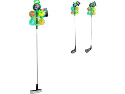 Golfová hůl 60cm + 4 barevné míčky dětský golfový set 3 druhy kov/plast