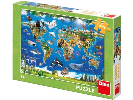 DINO Puzzle XL Mapa zvířat 100 dílků 47x33cm skládačka