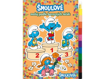 AKIM Maluj podle barevných teček Šmoulové omalovánky s voskovkami