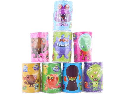 Pokladnička plechovka příšerky 10x15cm dětská kasička válec 8 druhů