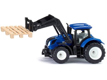 SIKU Traktor New Holland set s paletovými vidlemi + paleta model kov 1544