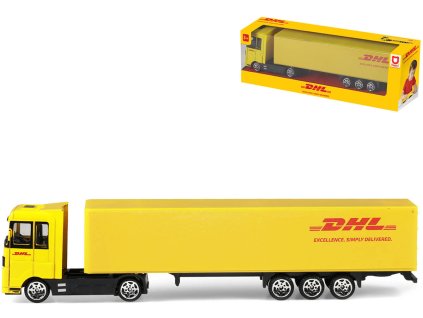 Auto kamion DHL Přeprava zásilek tahač kovový s návěsem volný chod
