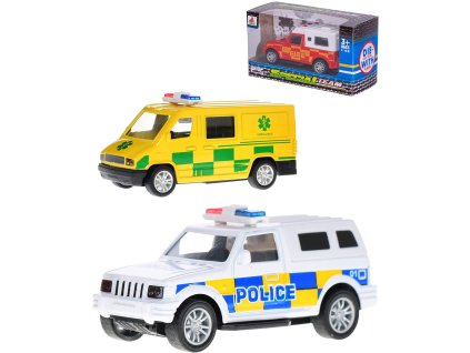 Auto záchranné složky policie hasiči záchranka zpětný chod 3 druhy kov