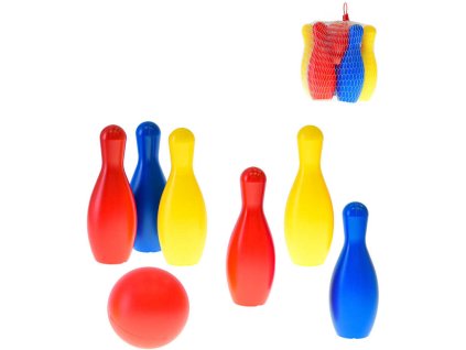 Hra Kuželky soft plastové barevné set 6ks 19cm s koulí v síťce