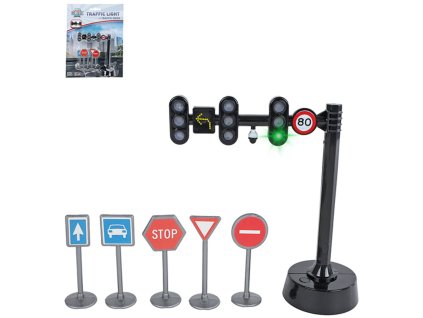 Semafor silniční set s dopravními značkami na baterie Světlo Zvuk