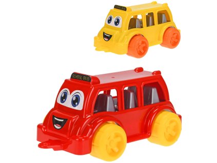Autobus školní baby veselý barevný 26cm s obličejem 2 barvy plast