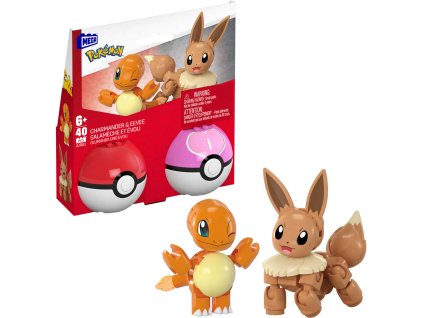 Pokémon Megablok set 2x Pokéball Eevee + Charmender stavebnice 40 dílků