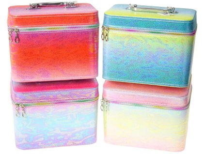Kufřík dětský kosmetický barevný lesklý vel. L se zrcátkem na zip