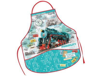 Zástěra dětská školní Train oblečení na výtvarnou výchovu Vlak