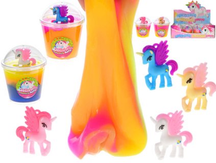 Sliz hmota magická duhová v kelímku set s jednorožcem 4 barvy