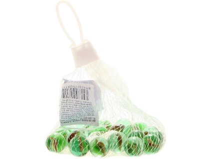 Kuličky skleněné cvrnkací 1,5cm set skleněnka 20ks s vrtulkou v síťce