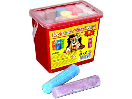 Křídy dětské chodníkové barevné set 15ks kulaté 10cm v plastovém boxu